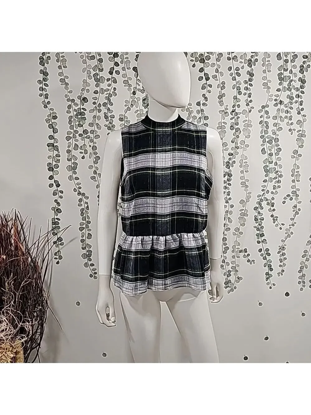 J Crew NEW Womens Size S Sleeveless Peplum Top Gilded Highland Tartan